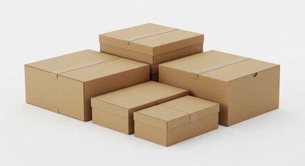 Fototapeta premium Stacked Cardboard Boxes Neutral Light Studio Shot. AI Generated
