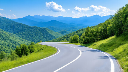 Fototapeta premium Winding mountain road on sunny day . AI generative