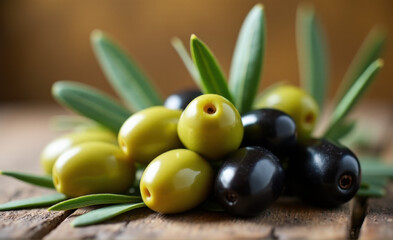 Fototapeta premium olive day green and black olives with leaves