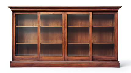 A large wooden bookcase with four glass doors