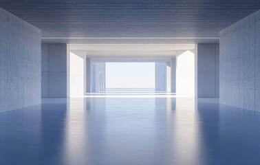 Modern Concrete Corridor with Light and Reflection