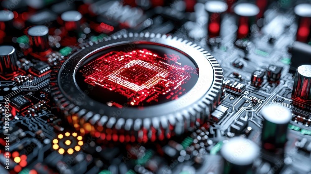 Poster intricate circuitry: a close-up of a computer chip's complex design