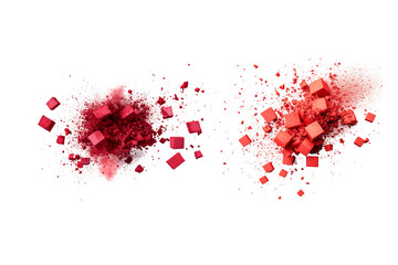 Red powder explosion on white background
