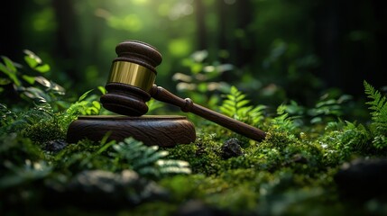 Environmental Law: Gavel in Lush Forest