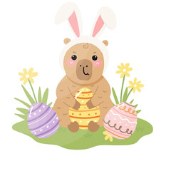Capybara Bunny Easter, Happy Easter day, Cute Capybara