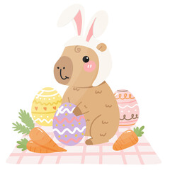 Capybara Bunny Easter, Happy Easter day, Cute Capybara