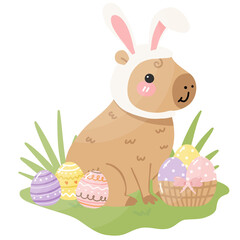 Obraz premium Capybara Bunny Easter, Happy Easter day, Cute Capybara
