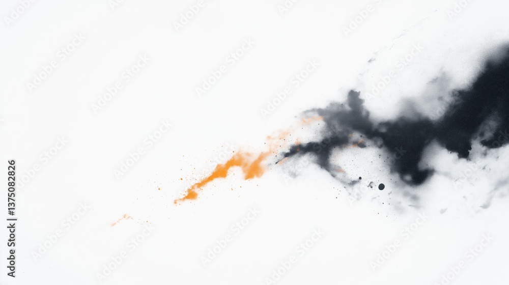 Poster black and white abstract painting with a white background. on the right side of the image, there is 