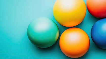 Colorful spheres on blue background, minimal design, product display