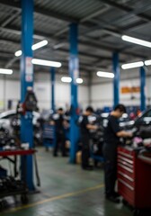 Auto Repair Shop Workers Blurred Motion. AI Generated