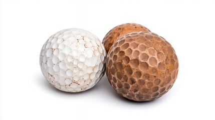 Textured Golf Balls A Close Up Study of Worn Surfaces, Generative AI.