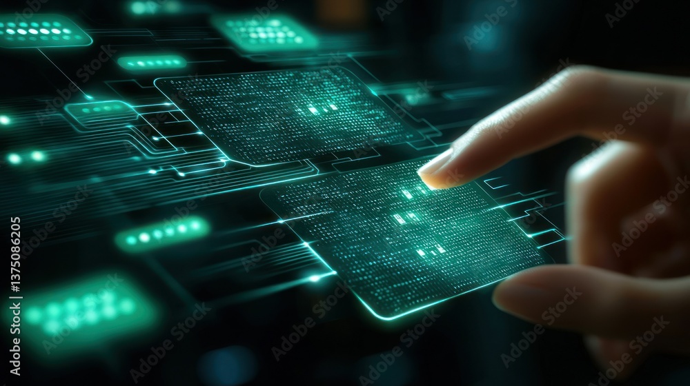 Poster digital interaction: a futuristic interface showcasing technological advancement and human interacti