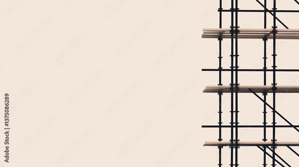 Aufkleber close-up of a tall, black metal structure with multiple levels. the structure appears to be made up 