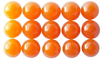Top Down View of Shiny Orange Round Candy Sweets Isolated on a White Background Perfect for Confectionery Themed Designs and Sweet Treats Arrangement