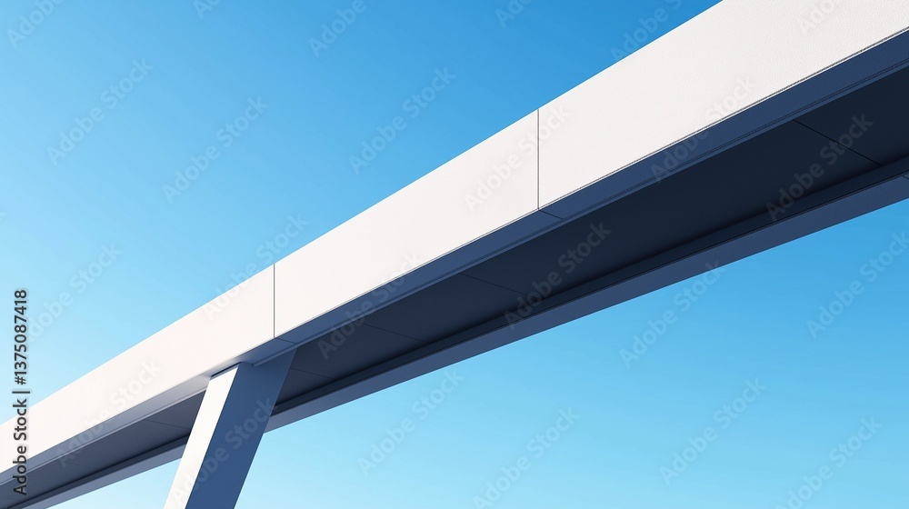 Poster 3d rendering of a modern bridge with a blue sky in the background. the bridge appears to be made of 