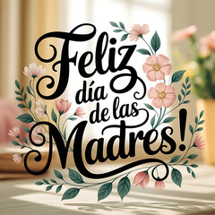 Feliz Dia De Las Madres lettering Spanish Celebrating Happy Mother”s Day Illustration, Hand drawn typography for greeting card, festive poster, flyer, template,background graphic elements