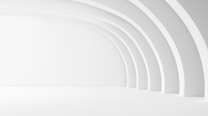 3d rendering of an empty room with a white background. the room has a curved ceiling with multiple white columns on the right side.
