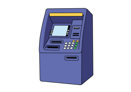 recommend clip art: Money machine clipart. This image shows an ATM machine with a screen, keypad, card slot, and cash dispenser. Vector illustration design.