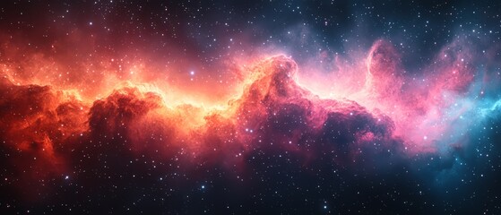 Fototapeta premium Vibrant cosmic watercolor illustration. Colorful space background with stars. Mystical magic background with stars, galaxies, universe in pink and blue colors. Space galaxy background