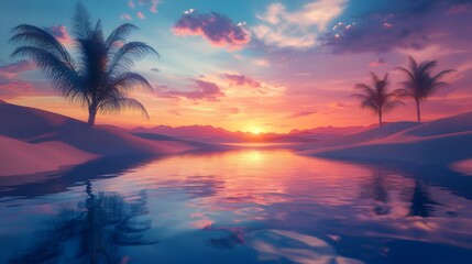 Desert Oasis Sunset Reflection