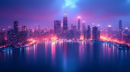 Fototapeta premium Lakefront cityscape of Chicago glowing beautifully high resolution picture