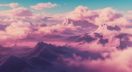 Artistic photograph of pastel vaporwave background landscape mountains clouds generative ai