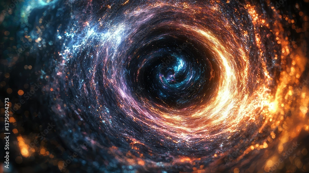 Wall mural numerical patterns radiating from a black holeâ€™s core, representing energy and time.