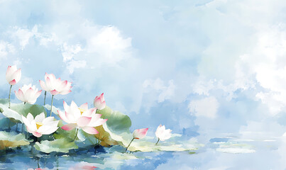 Watercolor painting of lotus flower on water-generative ai