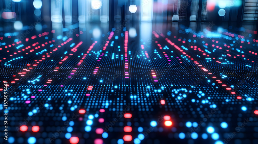Poster abstract digital data flow background futuristic technology network concept red and blue light strea