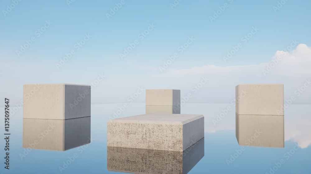 Fototapete four square-shaped objects arranged in a row on a reflective surface. the objects appear to be made 