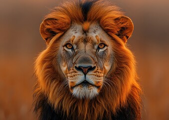 Fototapeta premium Majestic African Lion at Sunset.