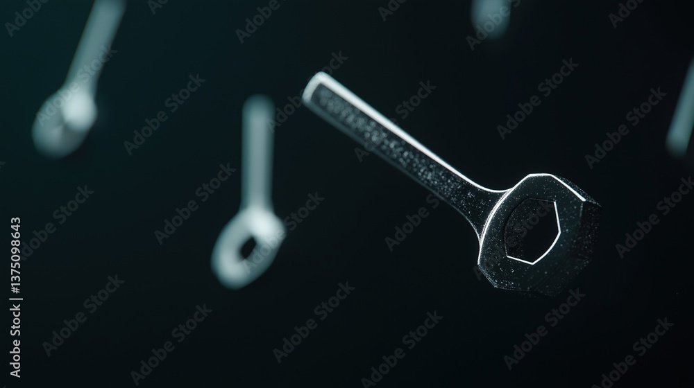 Fototapete close-up of a wrench with a hexagonal head. the wrench is in the center of the image and is surround