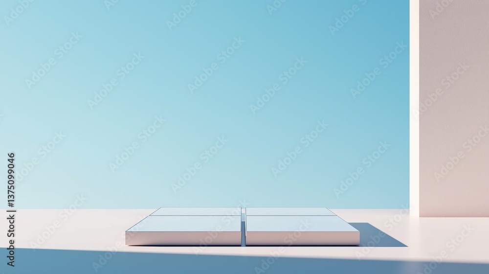 Fototapete 3d rendering of a square-shaped object on a white surface. the object appears to be made of a light 