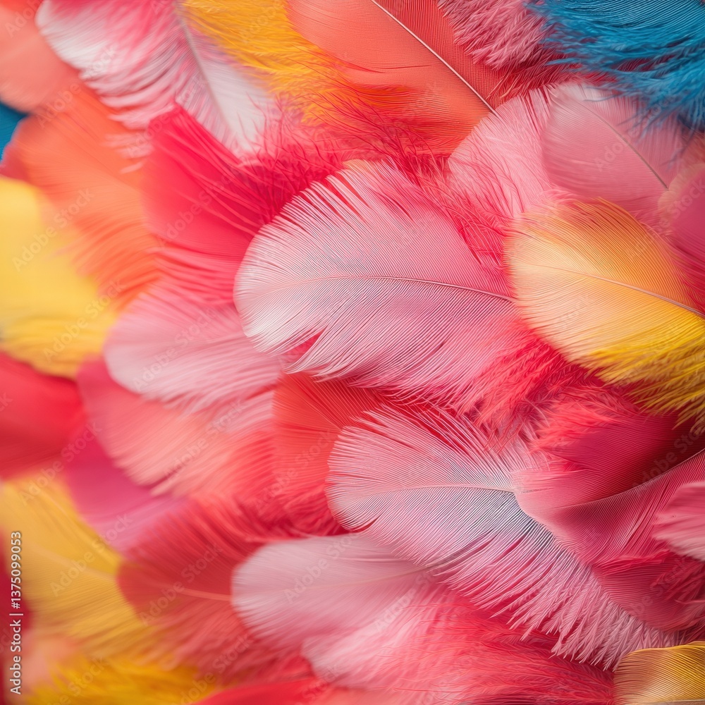 Poster A collection of colorful feathers displaying a vibrant array of hues and intricate patterns