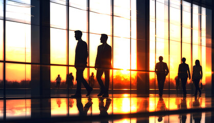 silhouettes of business people in the airport