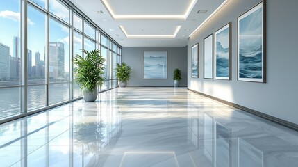 Fototapeta premium Modern Office Corridor with City View