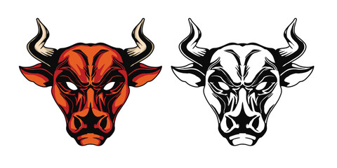 bull head mascot icon with aggressive expression vector illustration