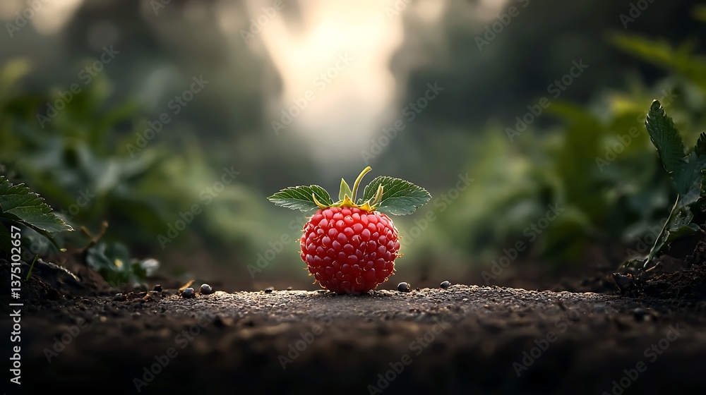Poster single raspberry in field