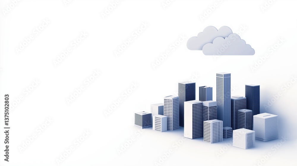 Poster 3d rendering of a cityscape with multiple tall buildings. the buildings are arranged in a grid-like 