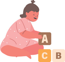 Kid playing abs toy blocks vector illustration