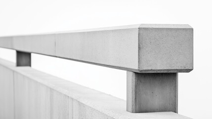 Close-up of a concrete railing. the railing is made of a light-colored concrete material and has a rectangular shape with a flat top.