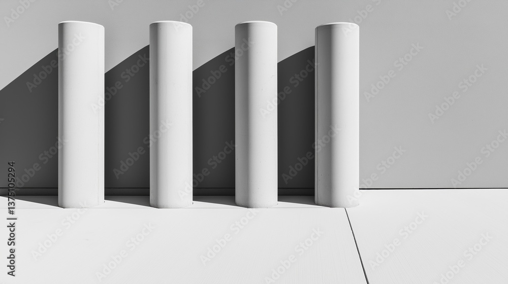 Fototapete group of four white cylindrical objects arranged in a row on a white surface. the objects appear to 