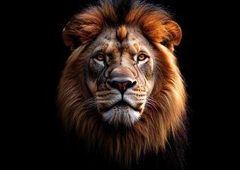 Fototapeta premium Majestic Lion Portrait with Dark Background.