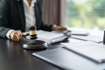 Lawyer businessman working with lawbook in office or courtroom Legal counsel with gavel and legal...