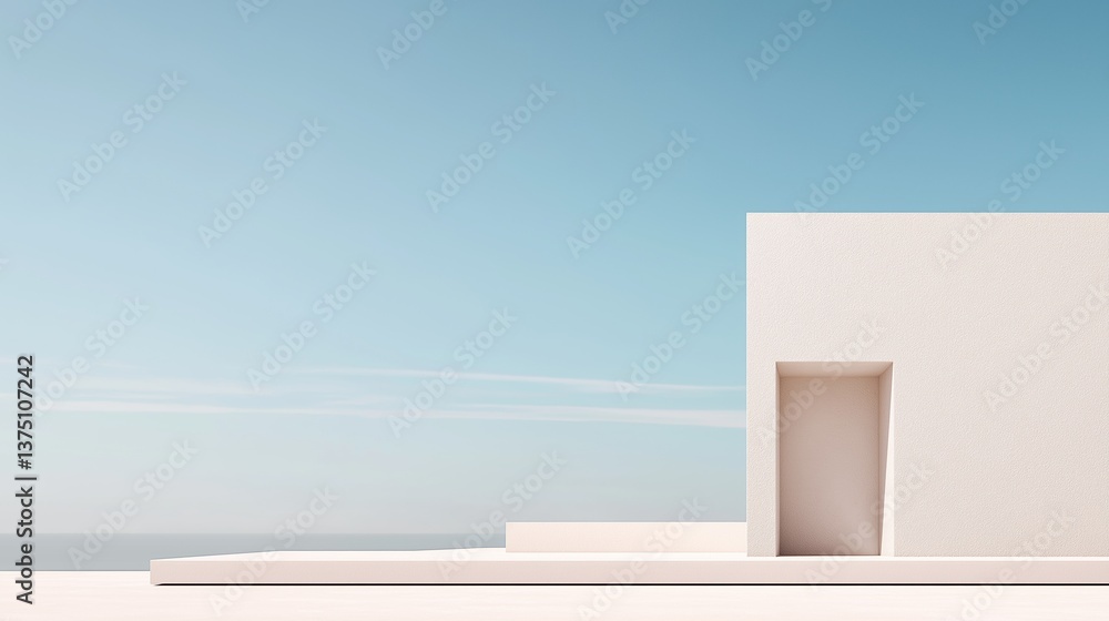 Poster 3d rendering of a white building with a minimalistic design. the building appears to be a modern str