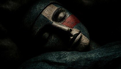 Sleeping Painted Face with Dark Background.