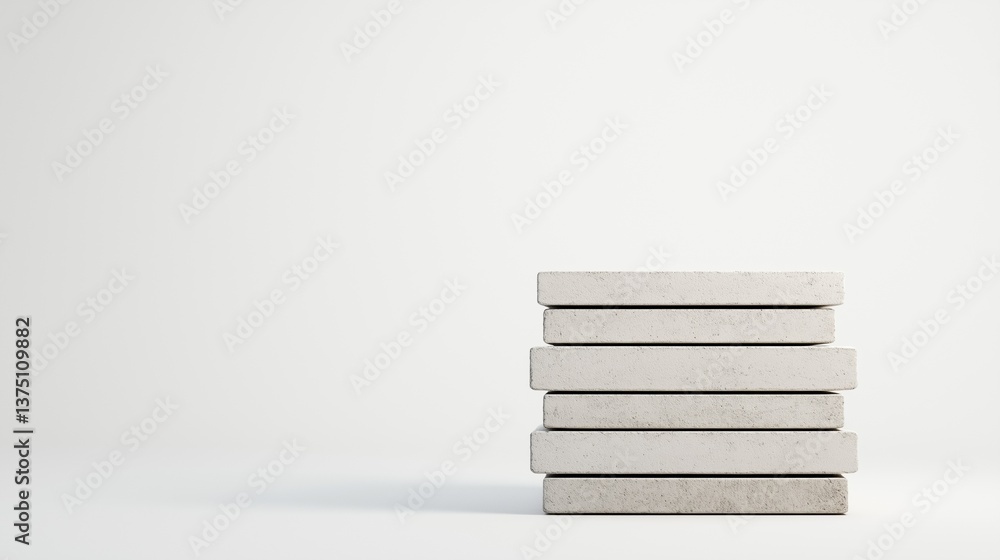 Fototapete stack of six rectangular blocks arranged in a horizontal manner. the blocks are light grey in color 