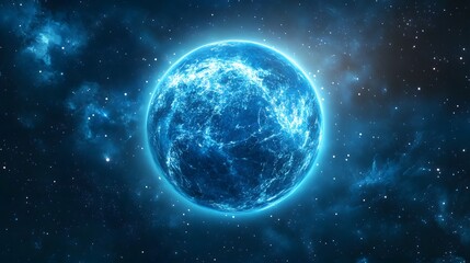 Obraz premium Frozen Azure Planet in Cosmic Nebula