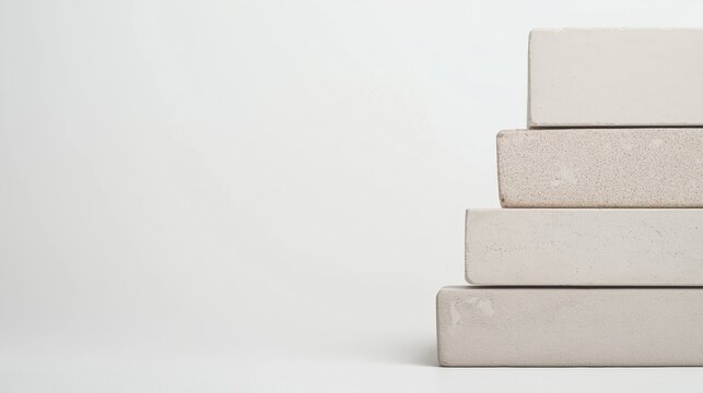 Stack of four white rectangular blocks arranged in a horizontal manner. the blocks are stacked on top of each other and appear to be made of a smooth, textured material.