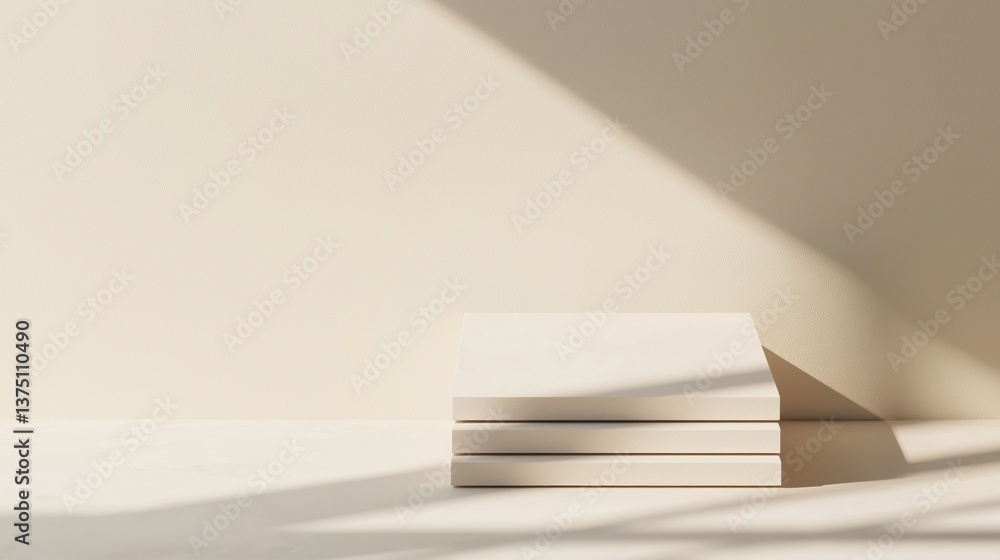 Poster stack of three white books on a white surface. the books are arranged in a horizontal line, with the